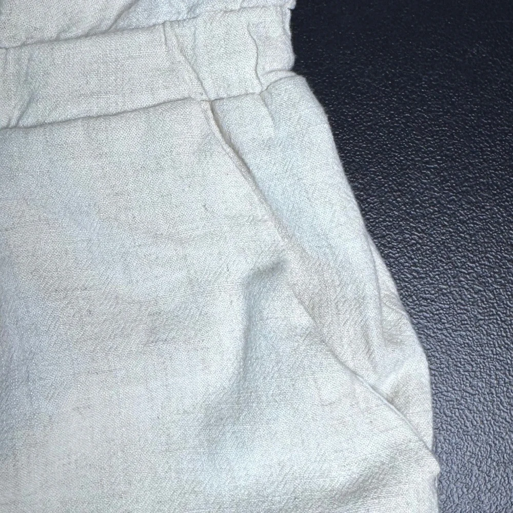 Umgee Oatmeal Linen‎ Blend Sleeveless Frayed Utility Romper Beige Small